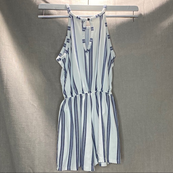 White and Blue Striped Shorts & Tank Top Jumpsuit - Picture 2 of 4